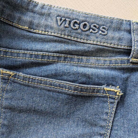 Vigoss dark blue denim shorts with yellow fringes and embroidery - Picture 3 of 5